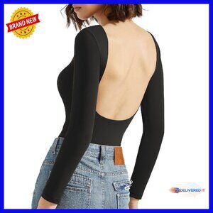 Long Sleeve Backless Bodysuit Double Lined Y2K Top Size S